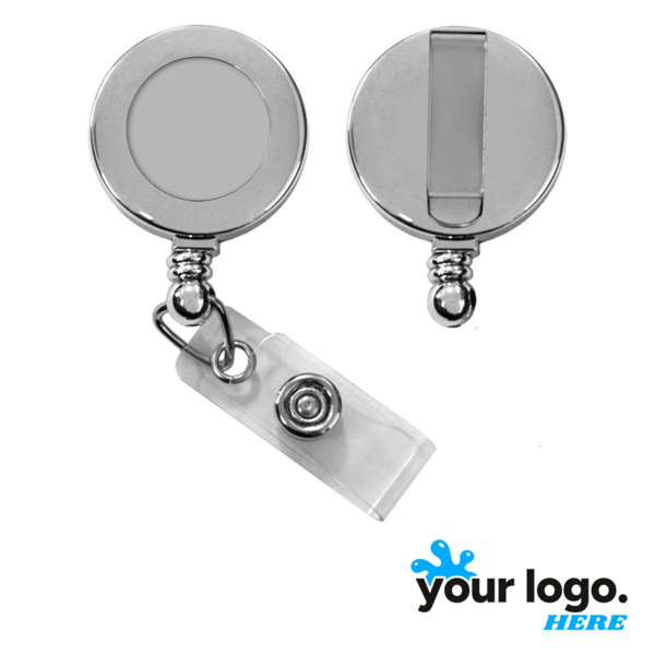 1-1/4" Silver Round Badge Reel With Belt Clip Thumbnail