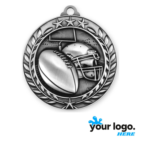 1 3/4" Antique Silver Football Wreath Medallion Thumbnail
