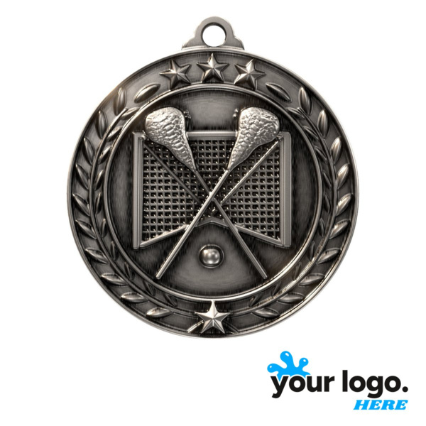 1 3/4" Antique Silver Lacrosse Wreath Medallion Thumbnail